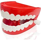 Vaulted Skulls &amp; Co Chattering Teeth Wind Up Toy | Walking Teeth Gag Gift | Chomping Teeth Wind Up | Chatter Teeth Toy | 2.5" | Red/White