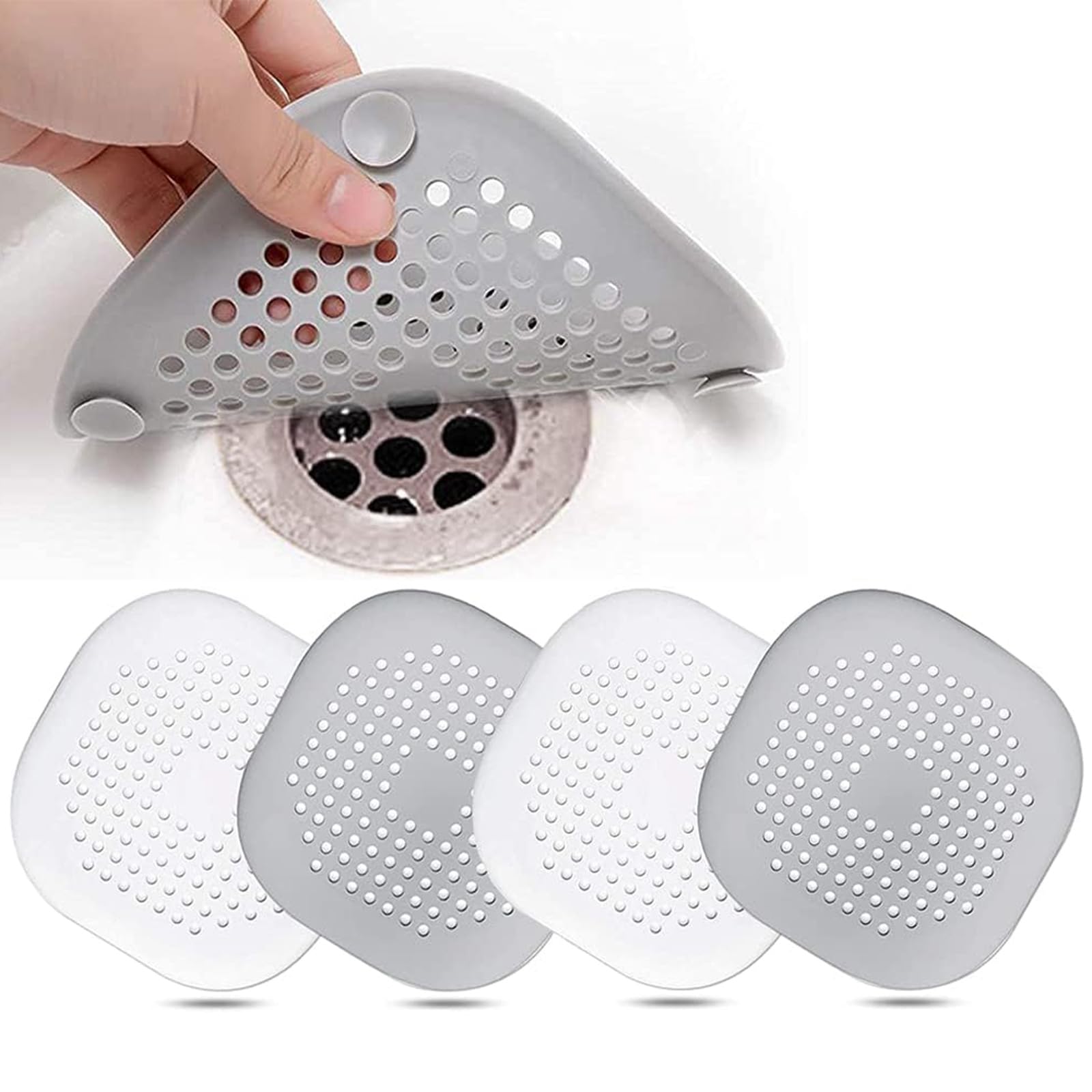 RSYHVG 4 Pcs Silicone Drain Protector with Sucker, Sink Strainer Protector, Shower Drain Covers Hair Catcher, Strainer Plug Trap Filter for Bathroom, Bathtub, Kitchen