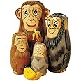 Bits and Pieces - Nesting Monkeys - Hand Painted Wooden Nesting Dolls - Matryoshka - Set of 5 Dolls from 6" Tall