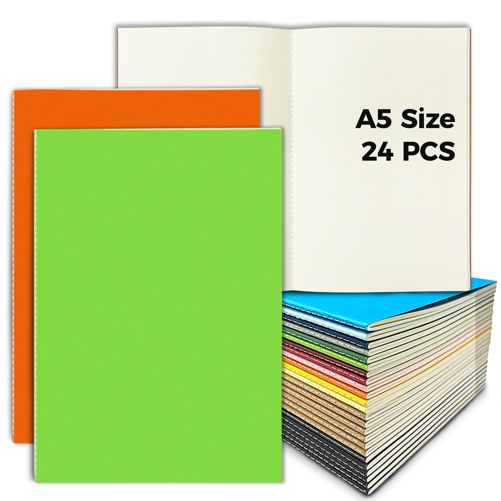 DWIYITTN 24 Pack Blank Notebook A5, Plain Paper Notebook Multipack 21x14cm 60 Pages Kraft Soft Cover Notepad Bulk for Kids Students Travelers Home & Office （Mixed Colors）