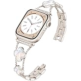 Wipalor Four-Leaf Clover Band for Apple Watch Bands 42mm 41mm 40mm 38mm, Lightweight for Women, Easy Adjustable Bracelet, Shiny Diamond Jewelry Metal Straps iWatch Series 11 10 9 8 7 6 5 4 3 SE-Starlight