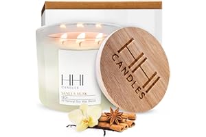 HHI CANDLES HHI All-Natural Scented Soy Candle | Vanilla Musk | A Blend of Cinnamon and Amber | Large 12 Ounce 3 Wick | Long Burn time