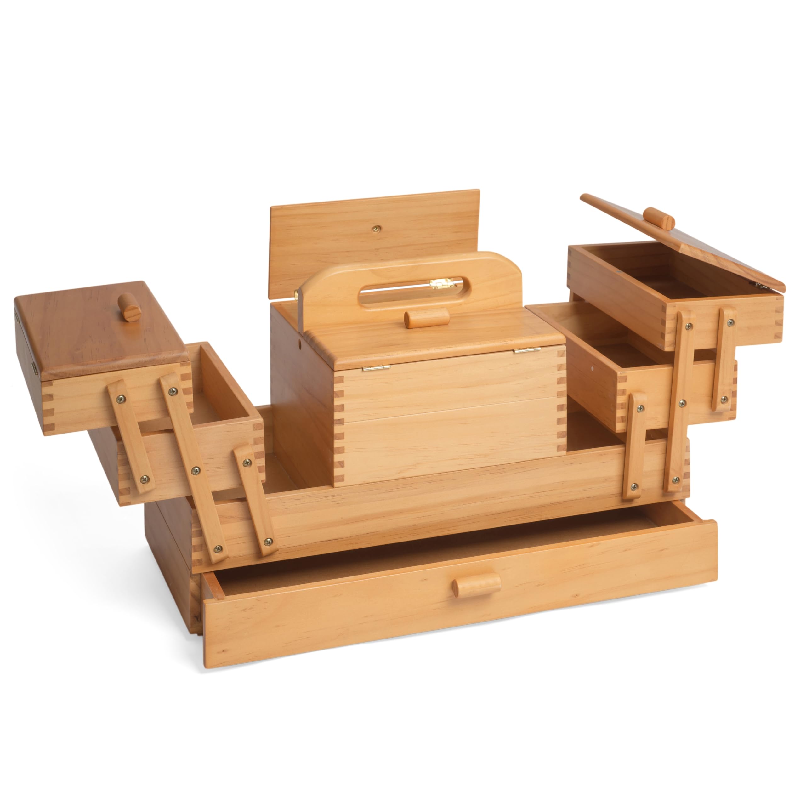 Hobby Gift Wooden Cantilever Sewing Crafting Hobby Storage Box, GB9590, 3 Tier with Drawer, 23 x 45 x 27.4cm