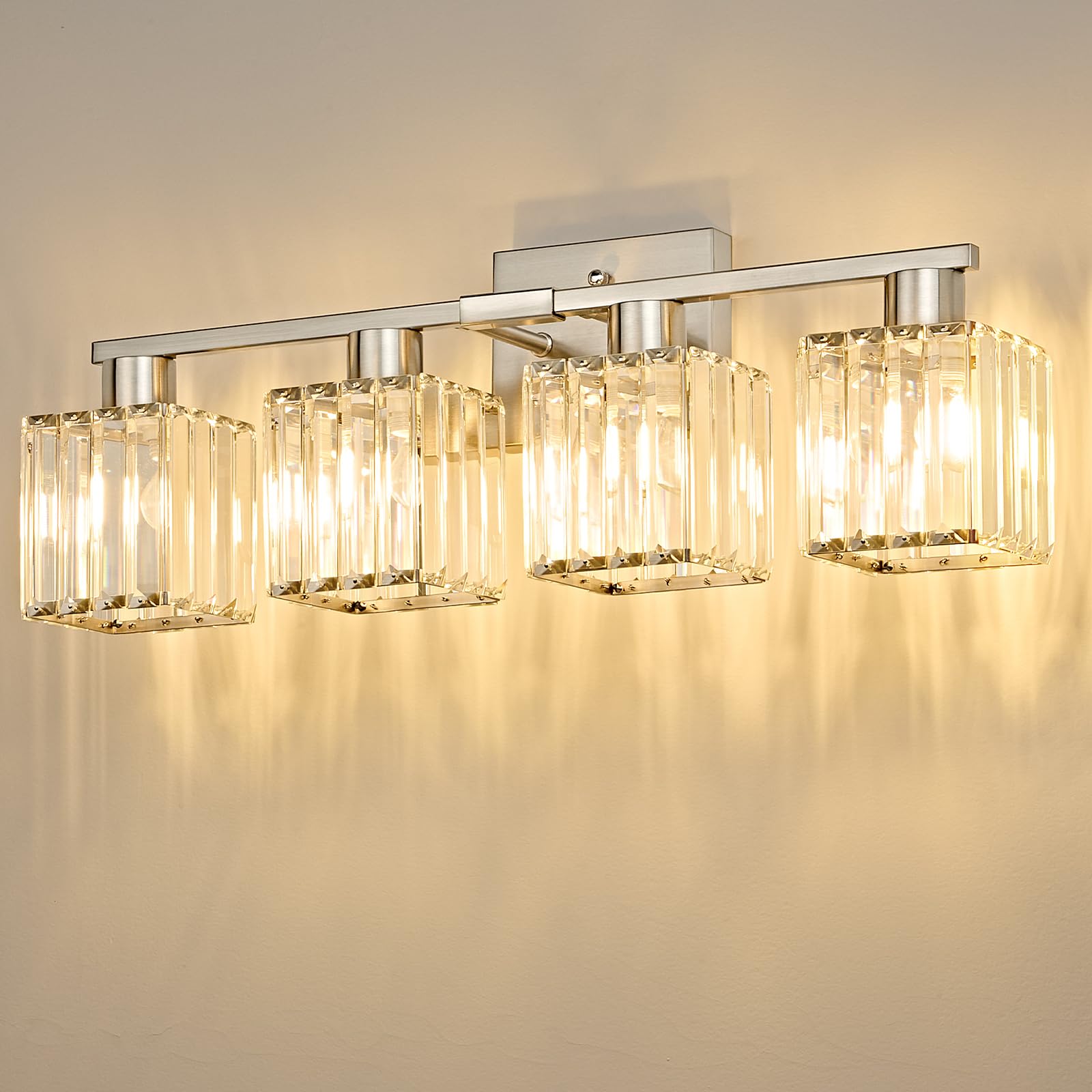 Photo 1 of OKELI 4-Light Bathroom Light Fixtures, Modern Brushed Nickel Crystal Wall Light for Bathroom,Lighting Fixtures Over Mirror