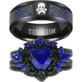 Couple Rings Matching Rings Black Wings Skull Ring 1.5ct Red CZ Womens Wedding Ring Sets Punk Ring