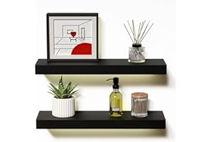Boswillon Black Floating Shelves Set of 2, Wall Mounted Small Shelves for Room, Modern Hanging Shelves for Wall Decor, Display Wall Storage Shelves for Living Room, Bedroom, Bathroom, Kitchen - Black