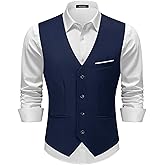 MAGE MALE Men's Suit Vests Casual Formal Dress Vest Business Slim Fit Waistcoat Vest with 3 Real Pockets for Suits Tuxedo