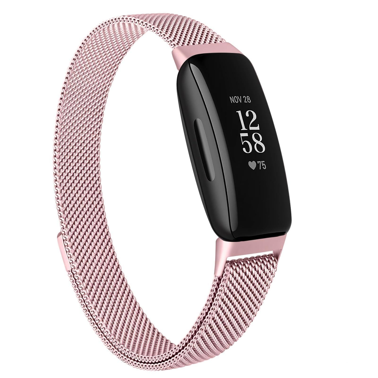 Stainless Steel Metal Replacement Bands for Fitbit Inspire 2 & HR Fitness Tracker - Women & Men (Rose)