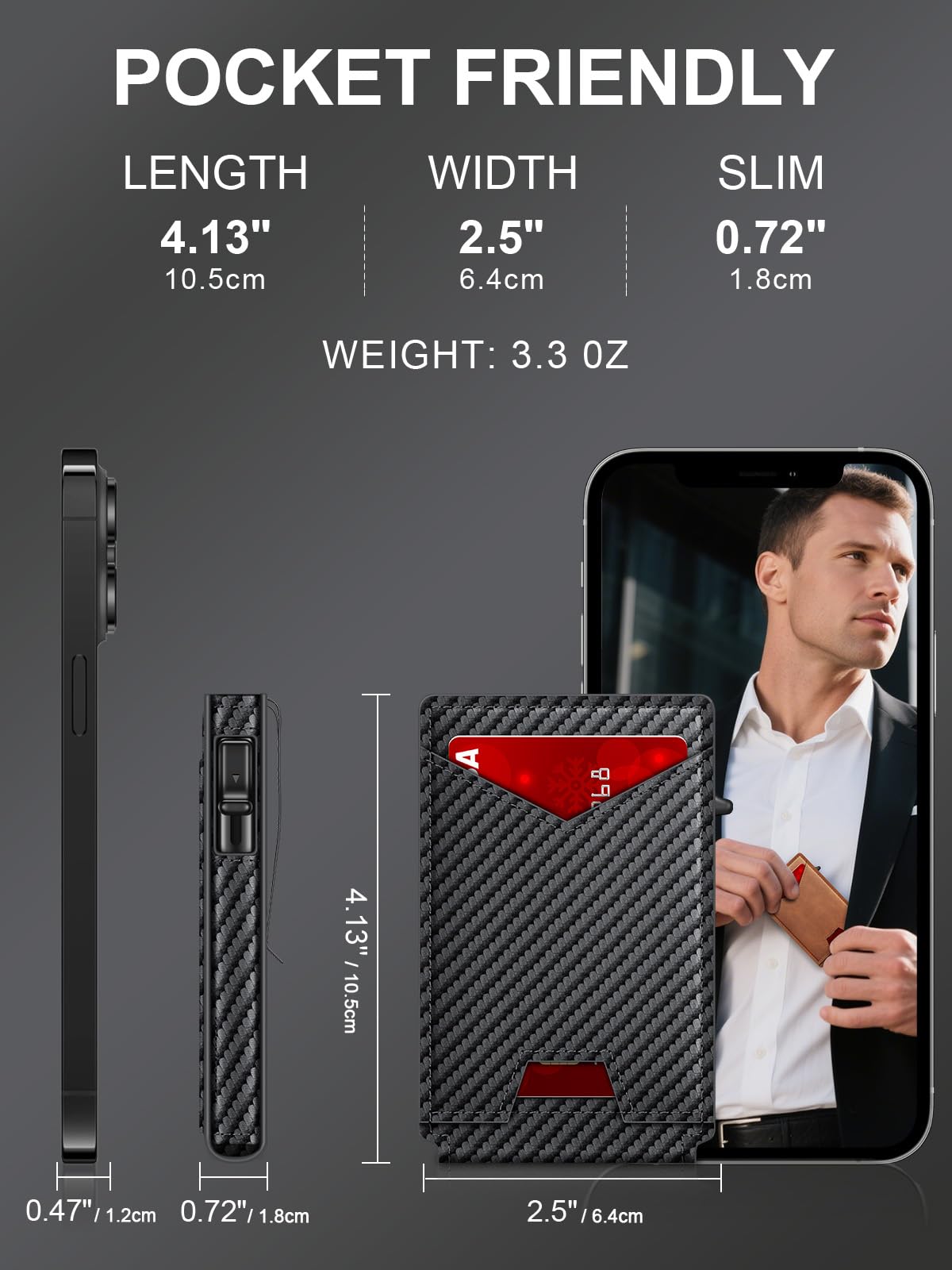 GHUKY Wallet for Men RFID Wallet with Money Clip, Slim Pop Up Card Holder for 10-12 Cards, Minimalist Smart Credit Card Case with ID Window, Bifold Metal Wallet for Front Pocket, Gifts for Men