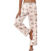 Ekouaer Womens Silk Satin Pajama Pants Soft Loose Lounge Pants Lightweight Elastic Waist Wide Leg Pj Bottoms with Pockets