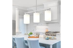 YUEMZS 3-Light Kitchen Island Lighting, Brushed Nickel Dining Room Light Fixtures Over Table, Modern Farmhouse Chandeliers with Milky Glass Shade Pendant Light for Dining Room Kitchen Island