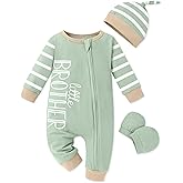 Qetobolly Baby Boy Clothes Newborn Baby Romper Long Sleeve Stripe Jumpsuit with Hat and Gloves Newborn Boy Outfits