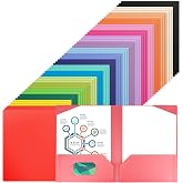 Oleitodh 60 Pack 2-Pocket Plastic Folders, 20 Colors, with Card Holder | Heavy duty and lightweight, business card slot, color-coded organization, for school, office, home, business, assorted colors