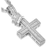 Wisbal Men's Crown Cross Necklace - Copper Base with Silver and Gold Plating, Religious Cross Pendant Jewelry for Men