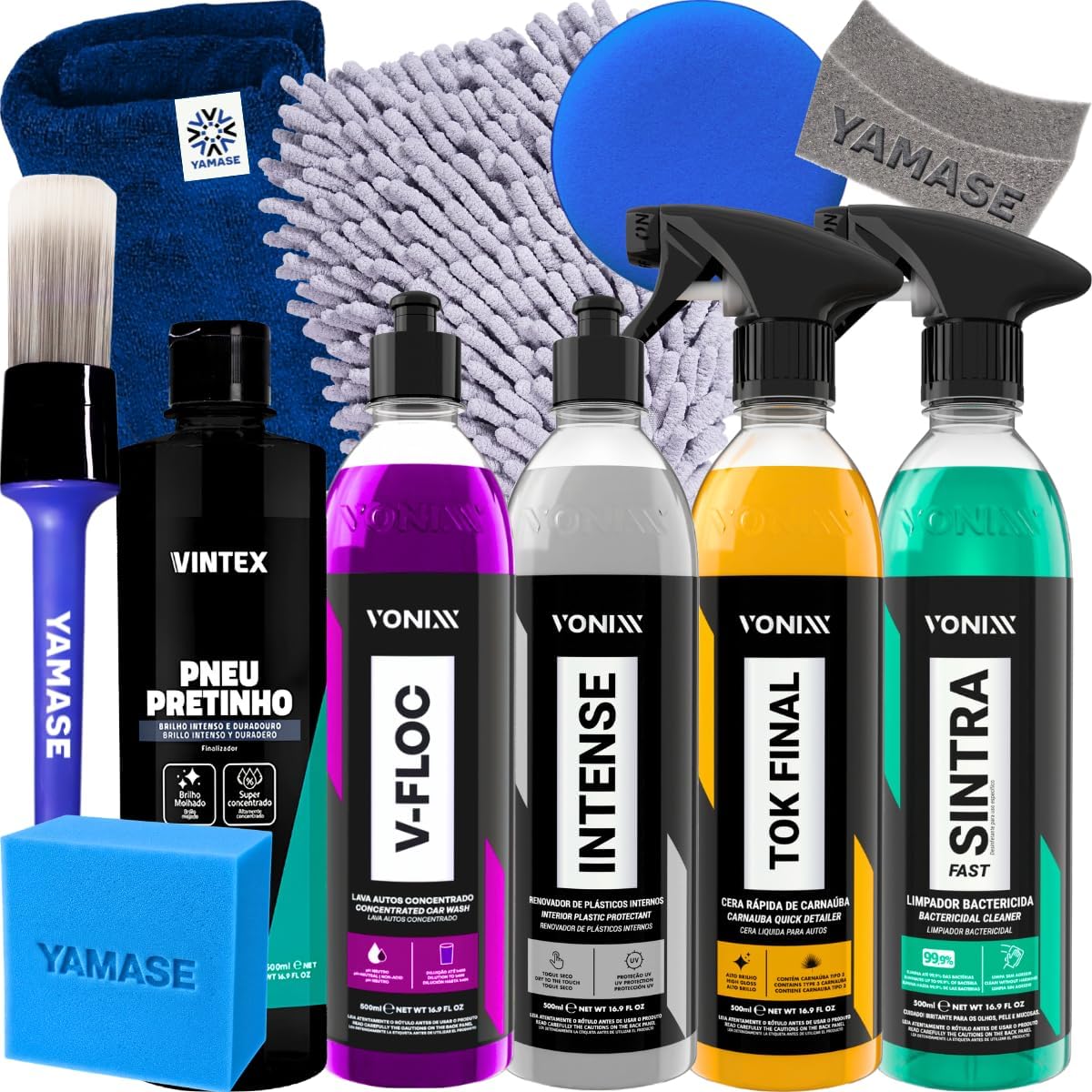 Kit Lavagem Completa Shampoo Cera Tok Final Intense Sintra Fast Pneu Pretinho Acessórios
