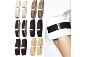 Shirt Sleeve Garters for Men and Women, 6 Pairs Adjustable Elastic Arm Bands with Anti-Slip Clips for Office, Bartending, Wed