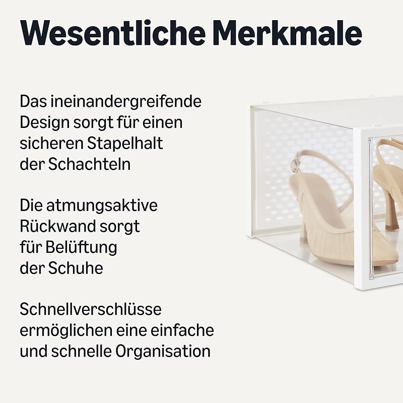 Schuhaufbewahrungsbox, stapelbar und faltbar, groß, 12 Stück, Transparent — Foto 2 von 5