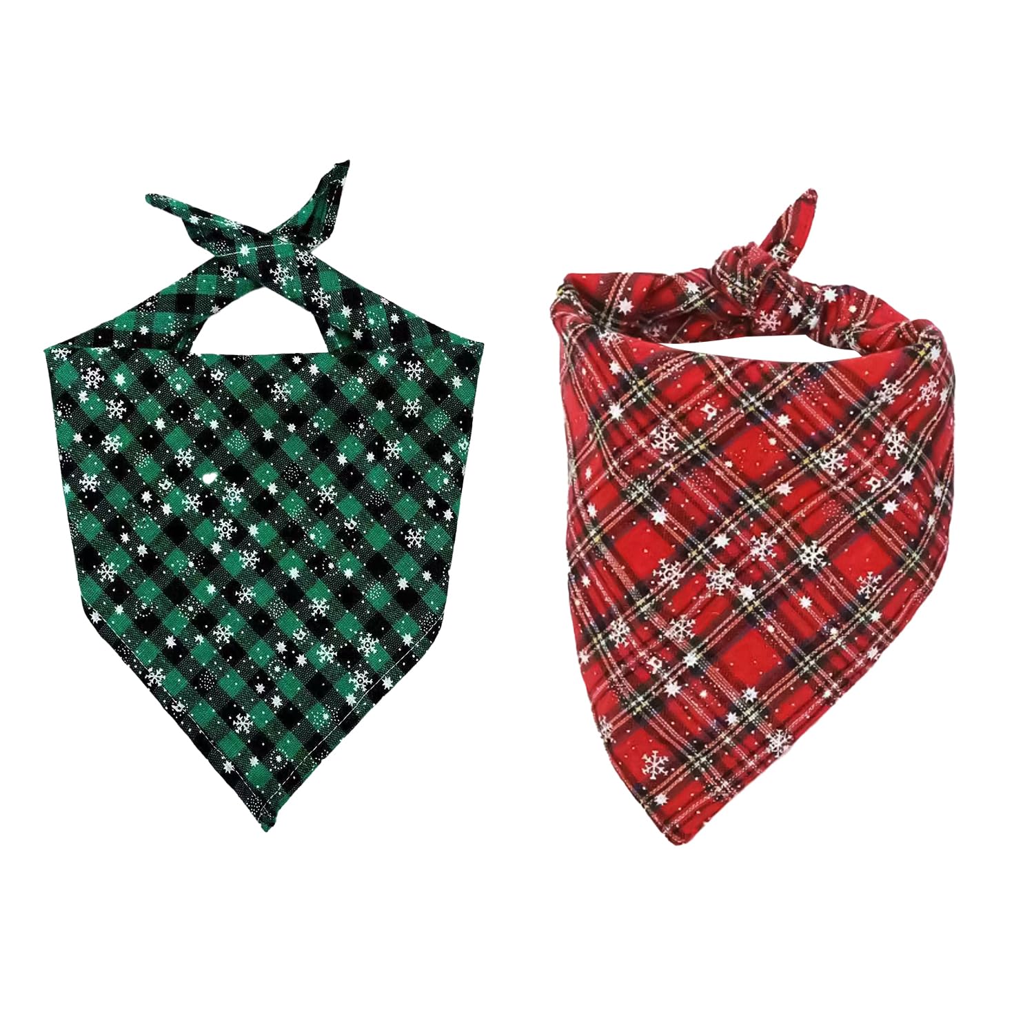 MFUOE 2Pieces Christmas Bandana Pet Snowflake Pattern Checkered Triangle Scarf Bibs Pets Xmas Kerchief Presents for Dogs Puppy Cats