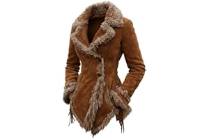 Women's Suede Coat With Fur Collar And Lapel Beggar Style, Women's Faux Suede Lined Warm Winter Jacket