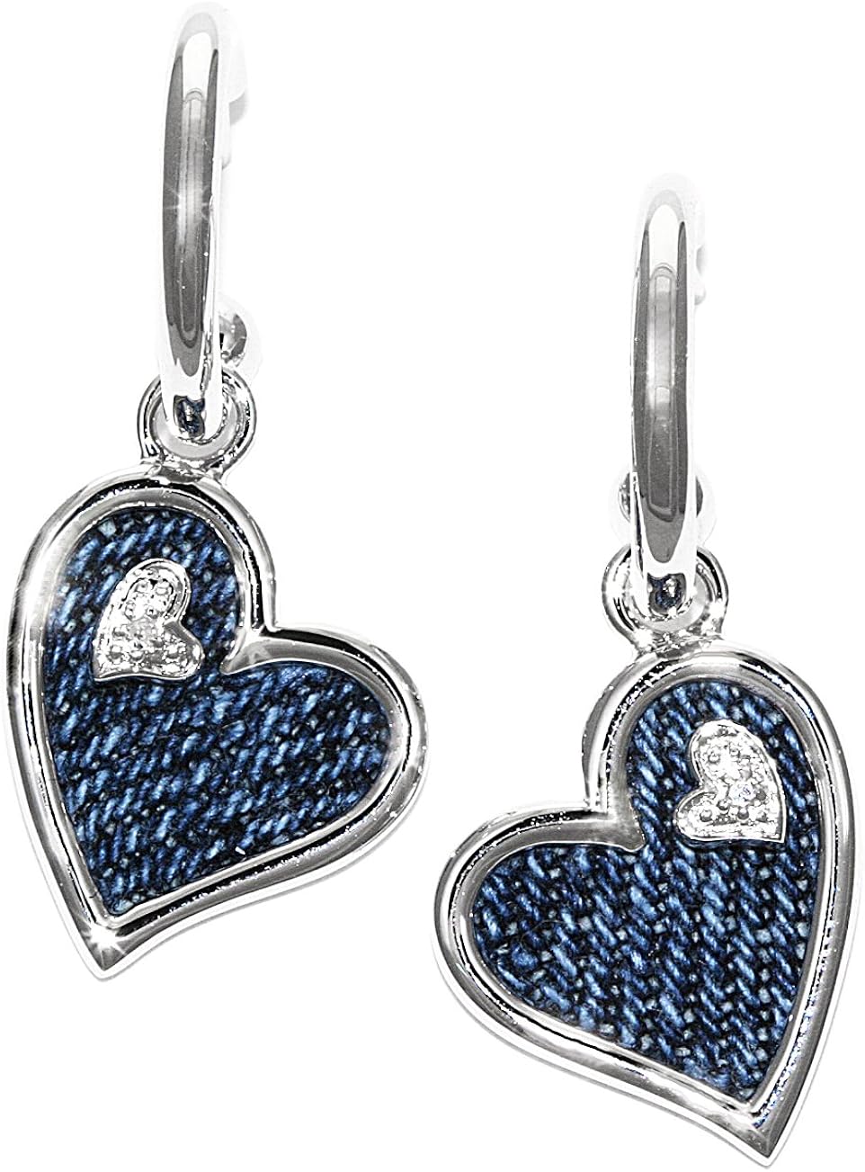 Sterling Silver Denim Dangling Heart 0.01 ct Diamond