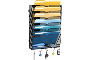 SUPEASY 7 Tier Wall File Organizer with Hooks, Mesh Hanging File Holder, Mail Organizer Wall Mounted for Paper Folder, Office