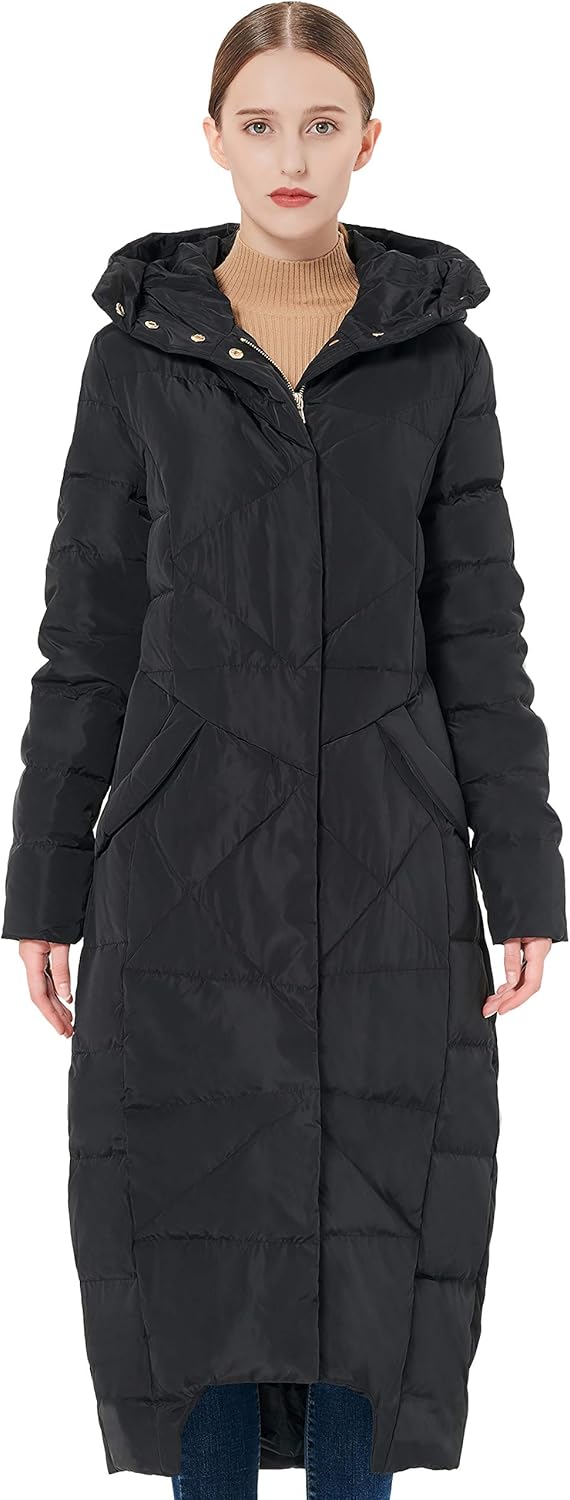 Orolay Women's Puffer Down Coat Winter Maxi Jacket with Hood: Clothing