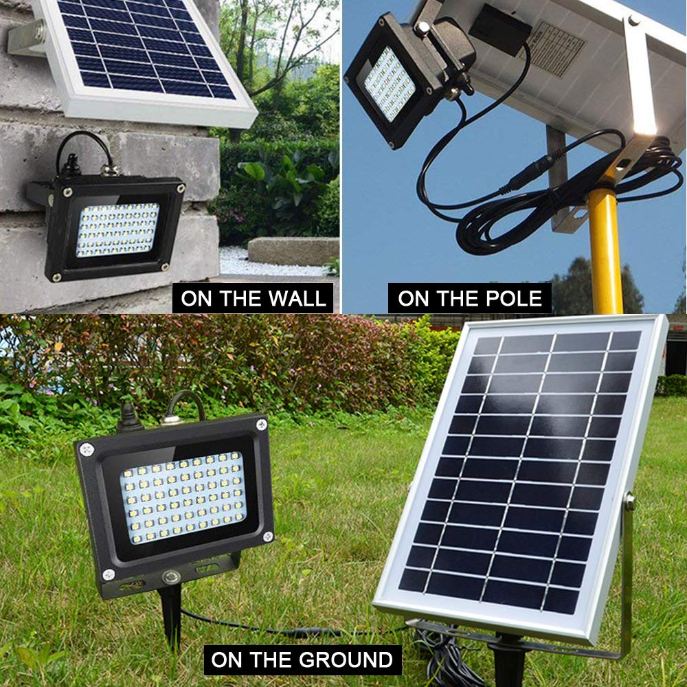 DINHAND Solar Lights Outdoor with Long 5m/16.4ft Extension Wire, 54 LED