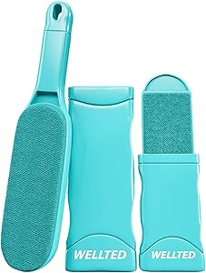 WELLTED Pet Hair Remover - Self-Cleaning Brush for Lint & Hair Removal - Portable Dog or Cat Fur Cleaner Tool for Furniture, Carpet, Clothing, Car Seat & Upholstery - Reusable Pet Accessories