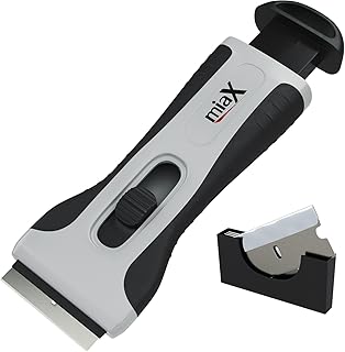 miaX Profi Ceranfeldschaber - Ihr zuverlässiger Schaber für Küche und Haushalt - Stabiler Kochfeldschaber mit Soft-Touch Griff - Ersatzklingen im Glasschaber integriert