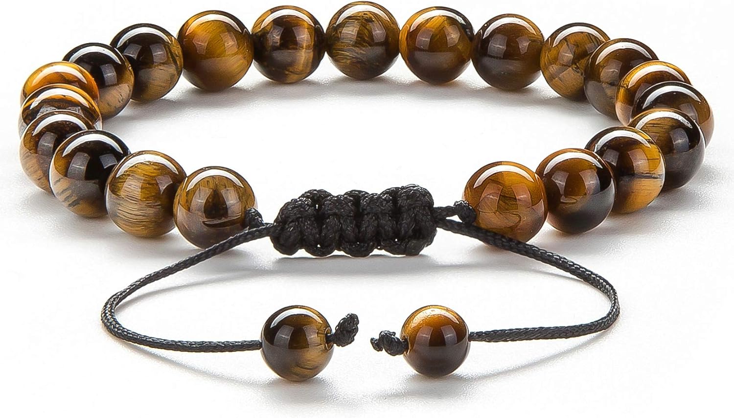 Hamoery Men Women 8mm Tiger Eye Stone Beads Bracelet Braided Rope Natural Stone Yoga Bracelet Bangle(Tiger Eye Stone): Clothing