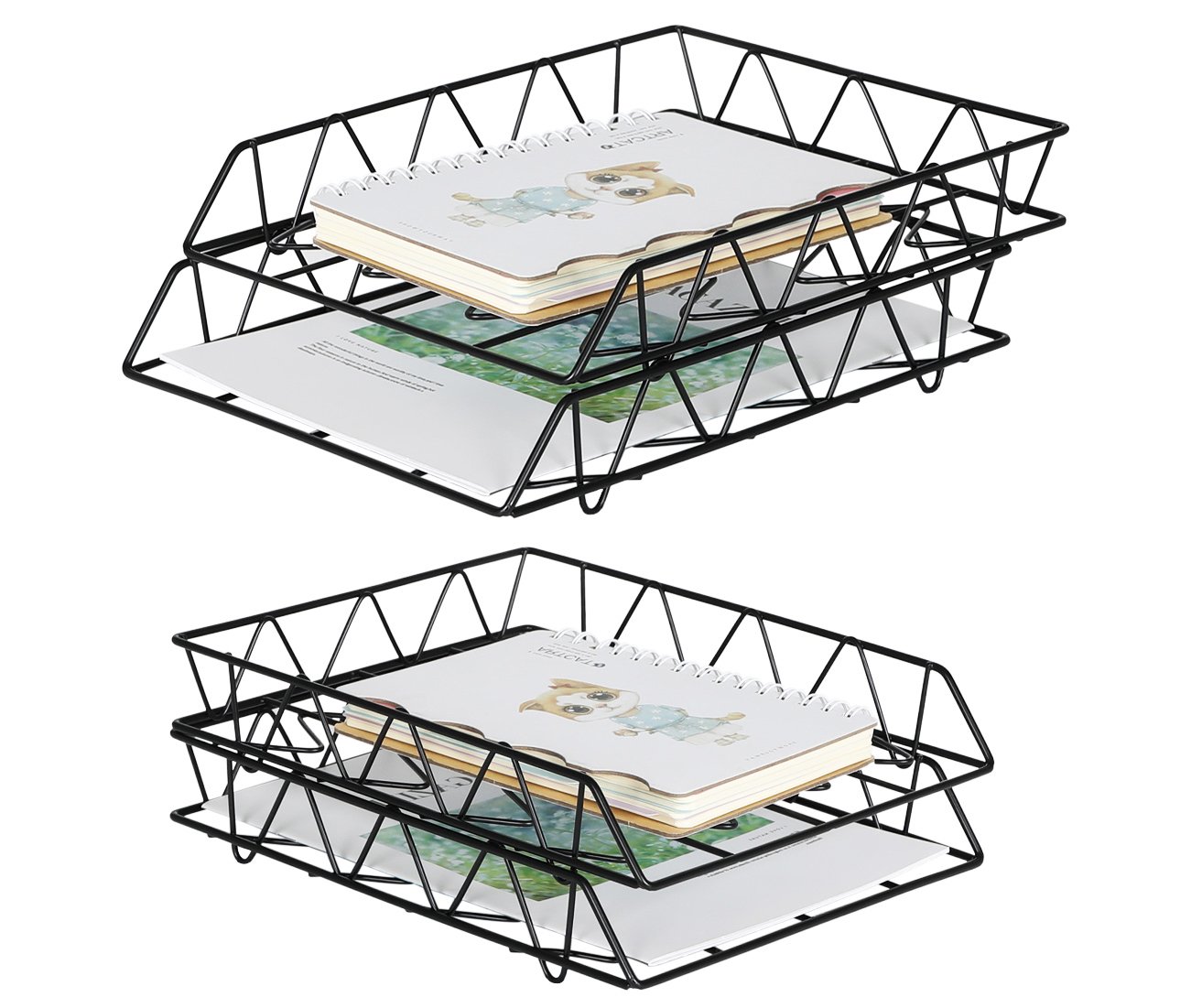 PAG Set of 2 Office Supplies Metal Stackable File Document Letter Tray