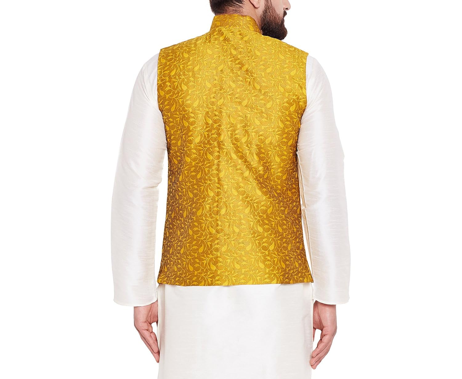 sojanya (since 1958) mens mustard jacquard silk designer only nehru jacket