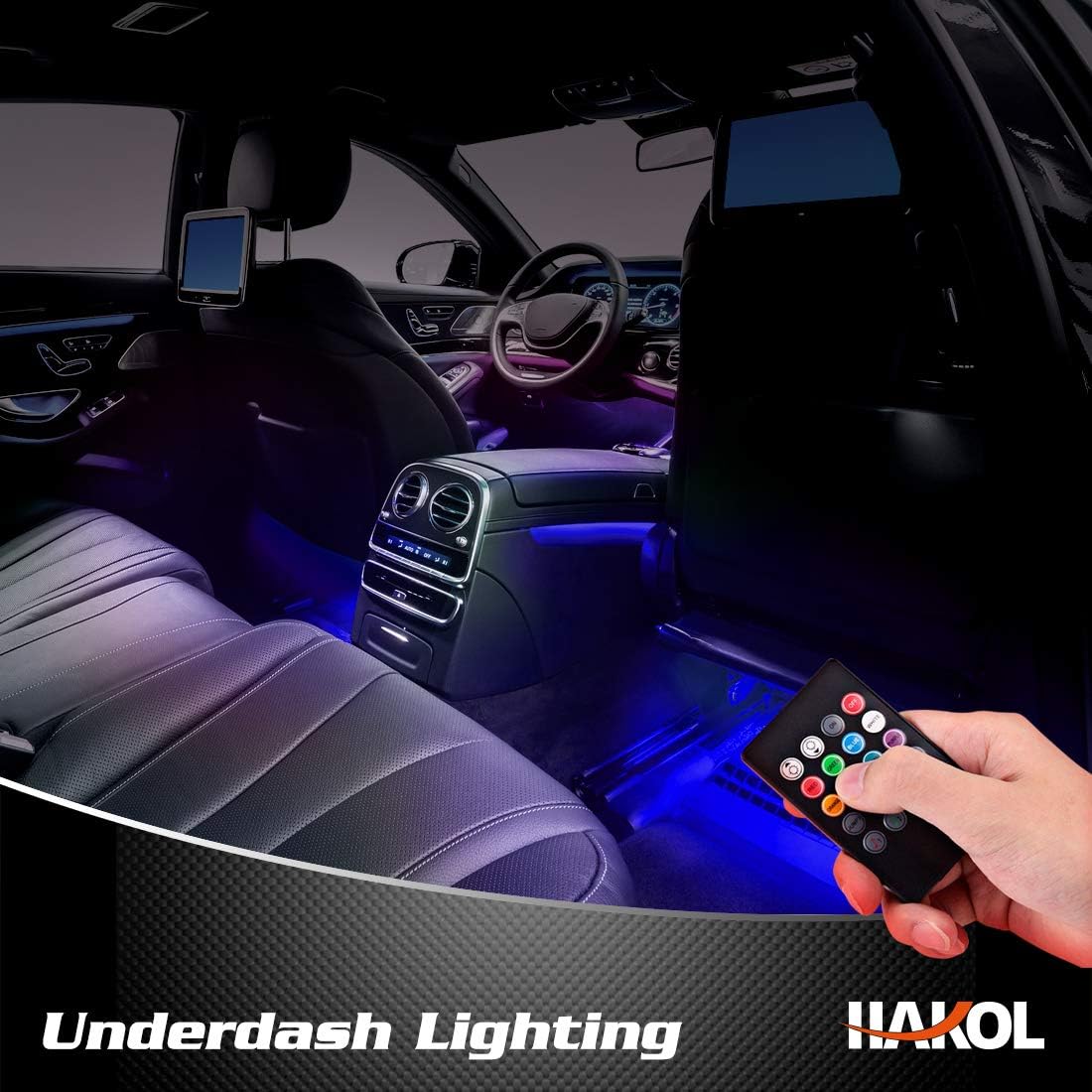 HAKOL Ultimate Car Interior LED Lights 7-Color Underdash Lighting Kit For Vehicles | Color-Changing LED Strips With Remote Control | Easy Installation & Smart Sound Active Function | 4 Pcs