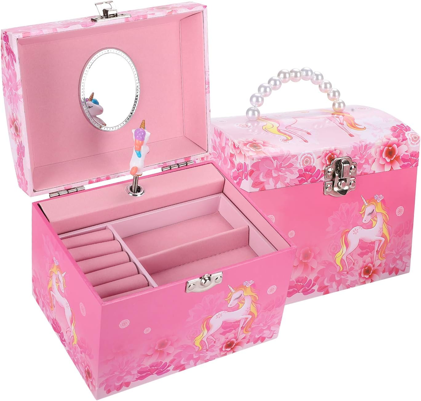 Taopu Traveling Musical Jewelry box with pearl handle and Cute Spinning