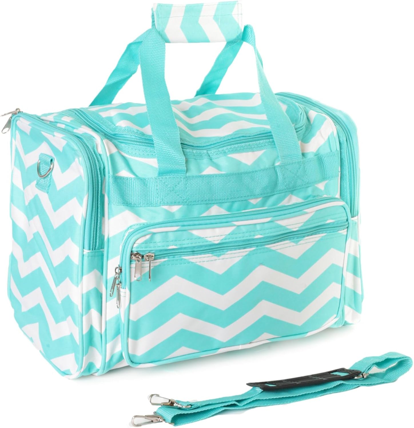 light blue duffle bag