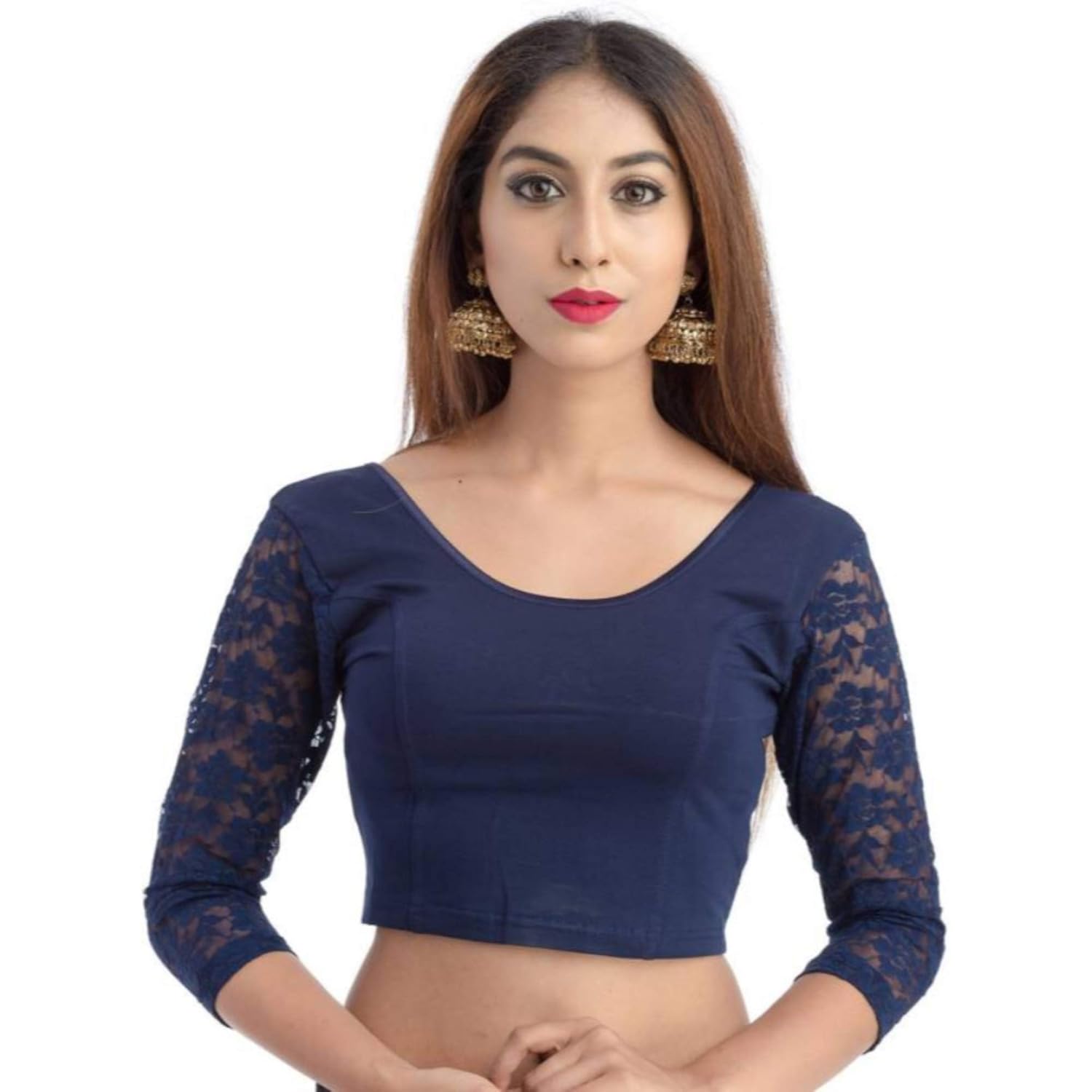 fressia fabrics women's stretchable readymade saree blouse pack of 3-107neavy_107red_107black