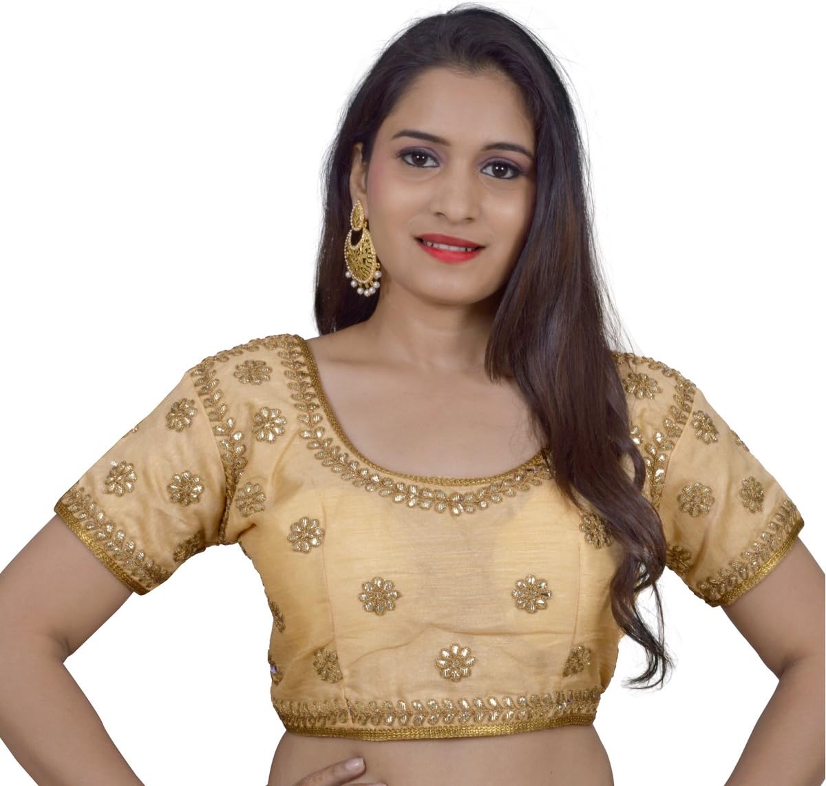 Areum Gold Embroidered Princess Cut Cap Sleeves Padded Readymade Saree Blouse For Women