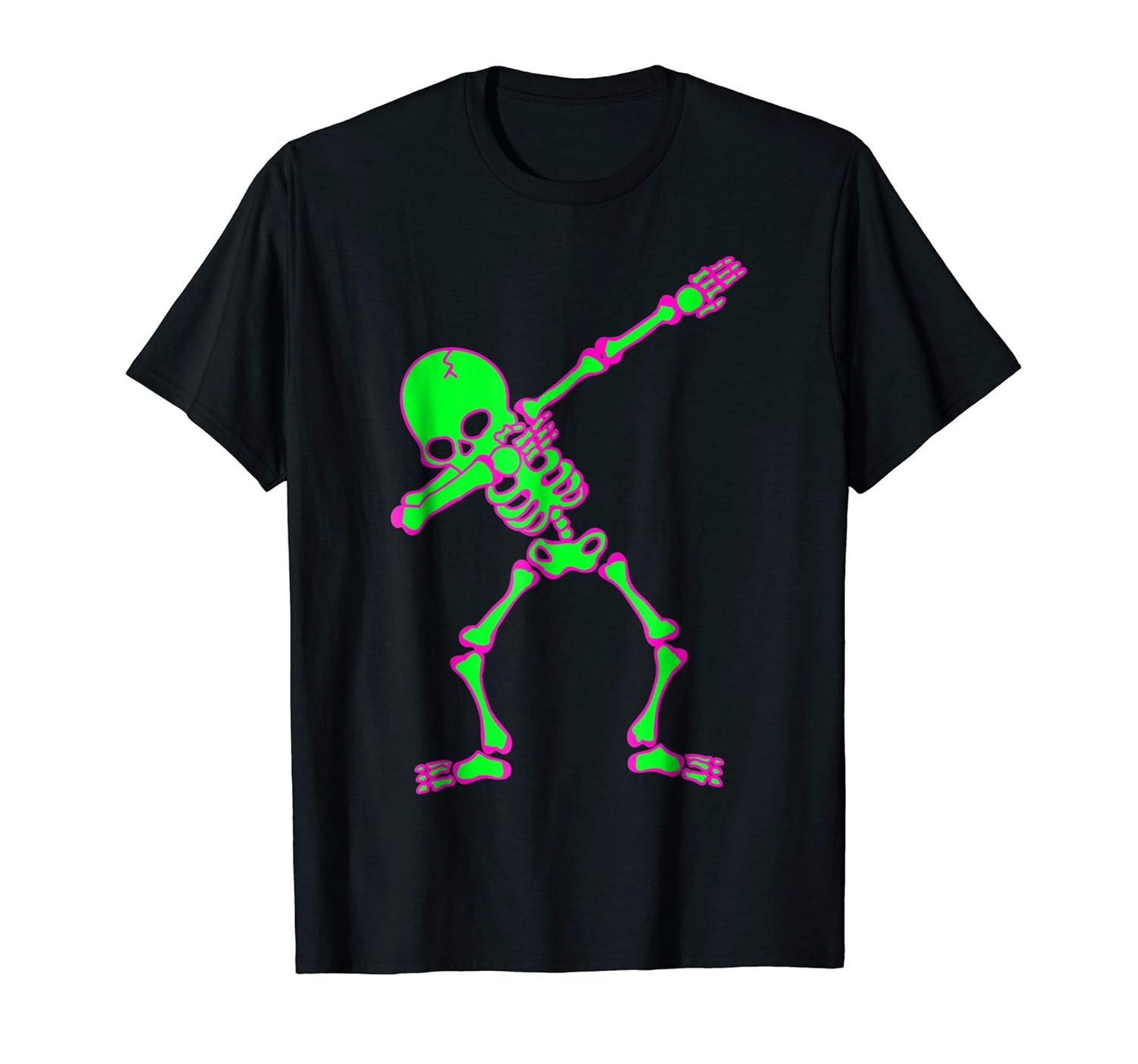 Dabbing Skeleton Shirt Kids, Bones, Halloween, Green Pink-ANZ