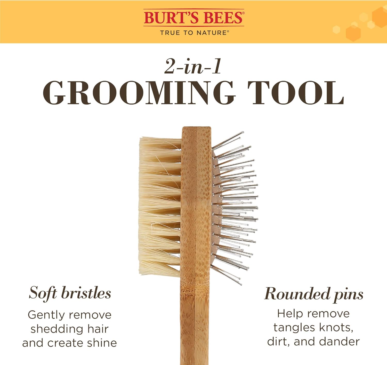 Burt's Bees for Cats 2-in-1 Double Sided Pin & Bristle Brush for Cats | One Side of Cat Brush Removes Loose Fur and Prevents Matting | Cat Brush is Ideal for Daily Grooming : Pet Supplies
