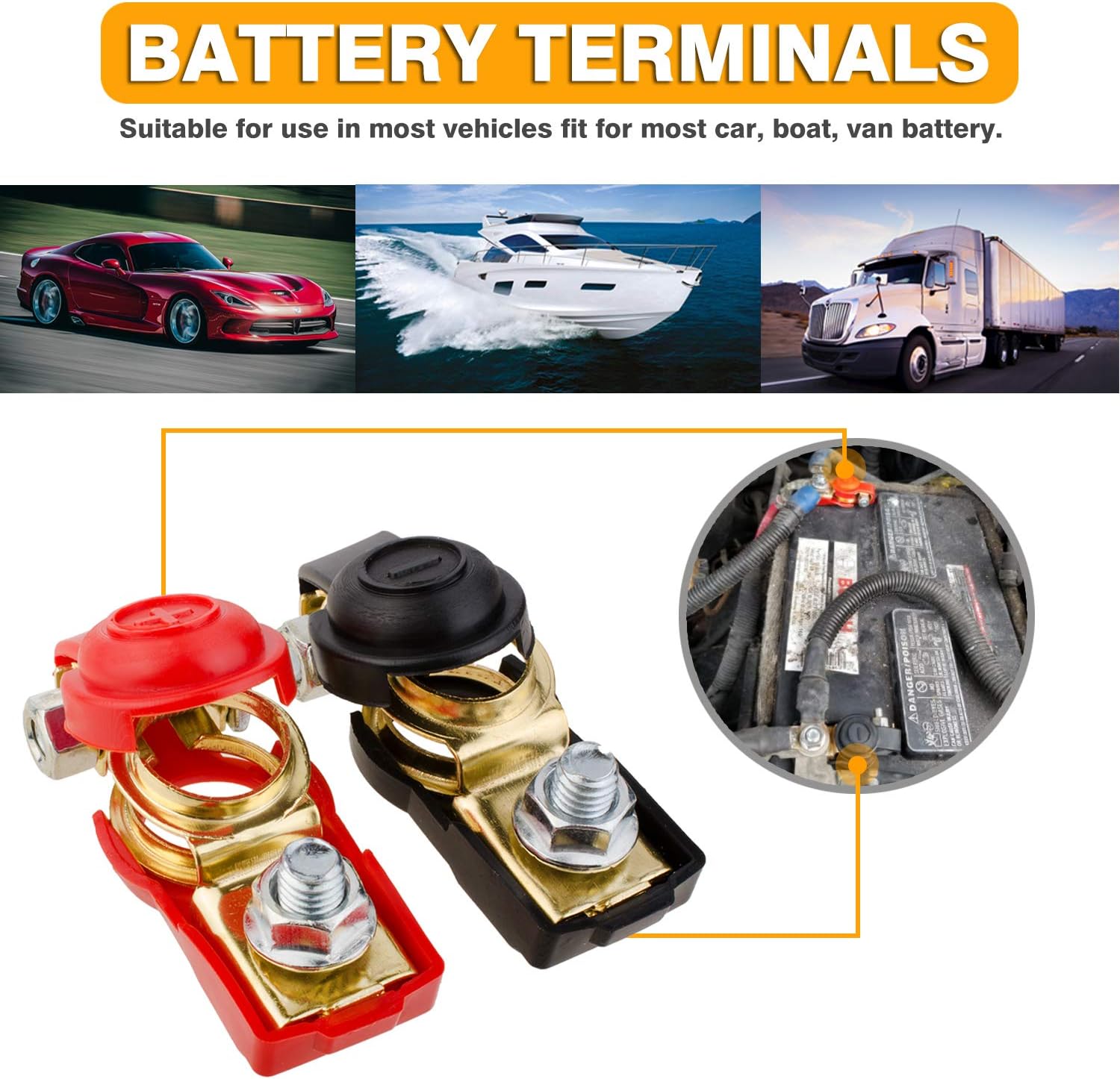 Lifede Battery Terminals,Car Battery Cable Terminal Clamps Connectors,Negative and Positive,Copper,Plastice Cover,Good Contact,Corrosion Resistance,1 Pair, Applicated in Car,Van and More.: Car Electronics