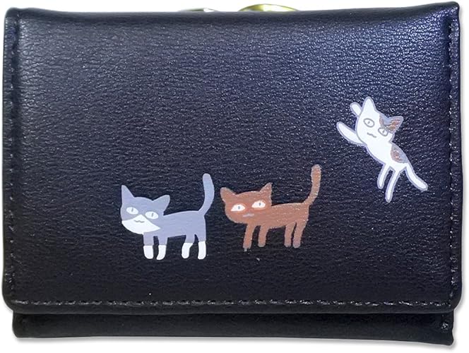 Amazon 財布 レディース 三つ折り がま口 猫 ネコ おしゃれ ブランド 人気 ランキング 長財布 小銭入れ 二つ折り ふたつ折り カードたくさん ブラック ノーブランド品 シューズ バッグ