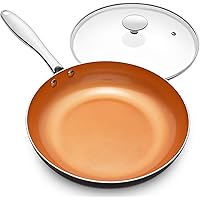 MICHELANGELO Frying Pan with Lid, Nonstick 8 Inch Frying Pan with Ceramic Titanium Coating, Copper Frying Pan with Lid…