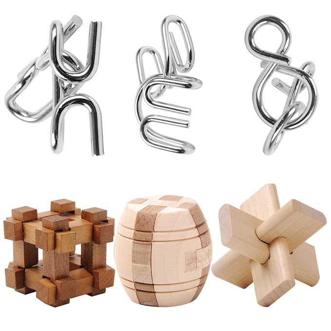 Knobelspiele, FOKOM 6 St. IQ Test Spiel 3D Puzzle Cast Puzzle Geduldspiele Holzpuzzle IQ Puzzle Denkspiel Knobelspiele Rätsel
