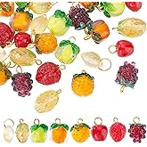 AHANDMAKER 32Pcs Fruit Glass Charmsuit - 8 Styles Lampwork Fruit Charms - Crystal Food Charms - Pineapple, Strawberry, Grapes - DIY Craft Necklace Jewellery Making