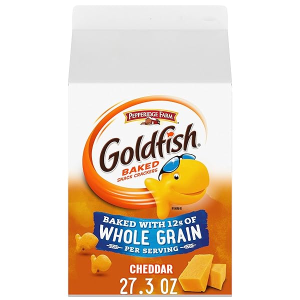 GOLDFISH CHEDDAR CHEESE CRACKERS, BAKED WITH WHOLE GRAIN, 27.3 OZ CARTON