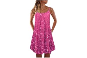 GENERIC Casual Dresses for Women Sexy Sling Round Neck Sleeveless Bohemian Print Pleated Stretch Loose Soft Tank Large Dress