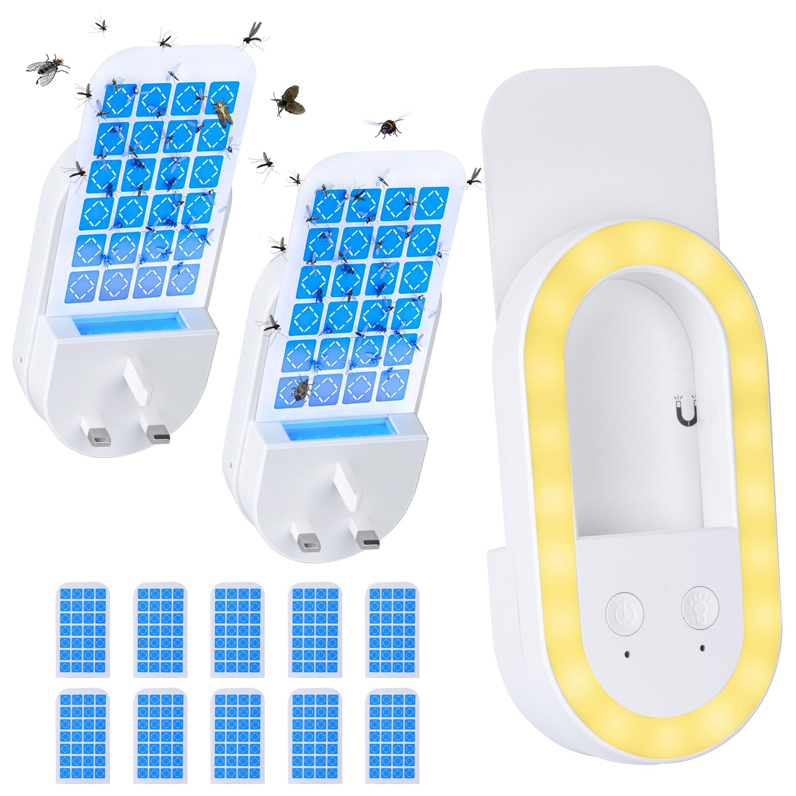 Fruit Fly Traps for Indoors(2 Device+10 Refills),Plug in Fruit Fly Catcher Trap with Night Light,Flying Insect Killer Lamp Bug Catcher for Home Use