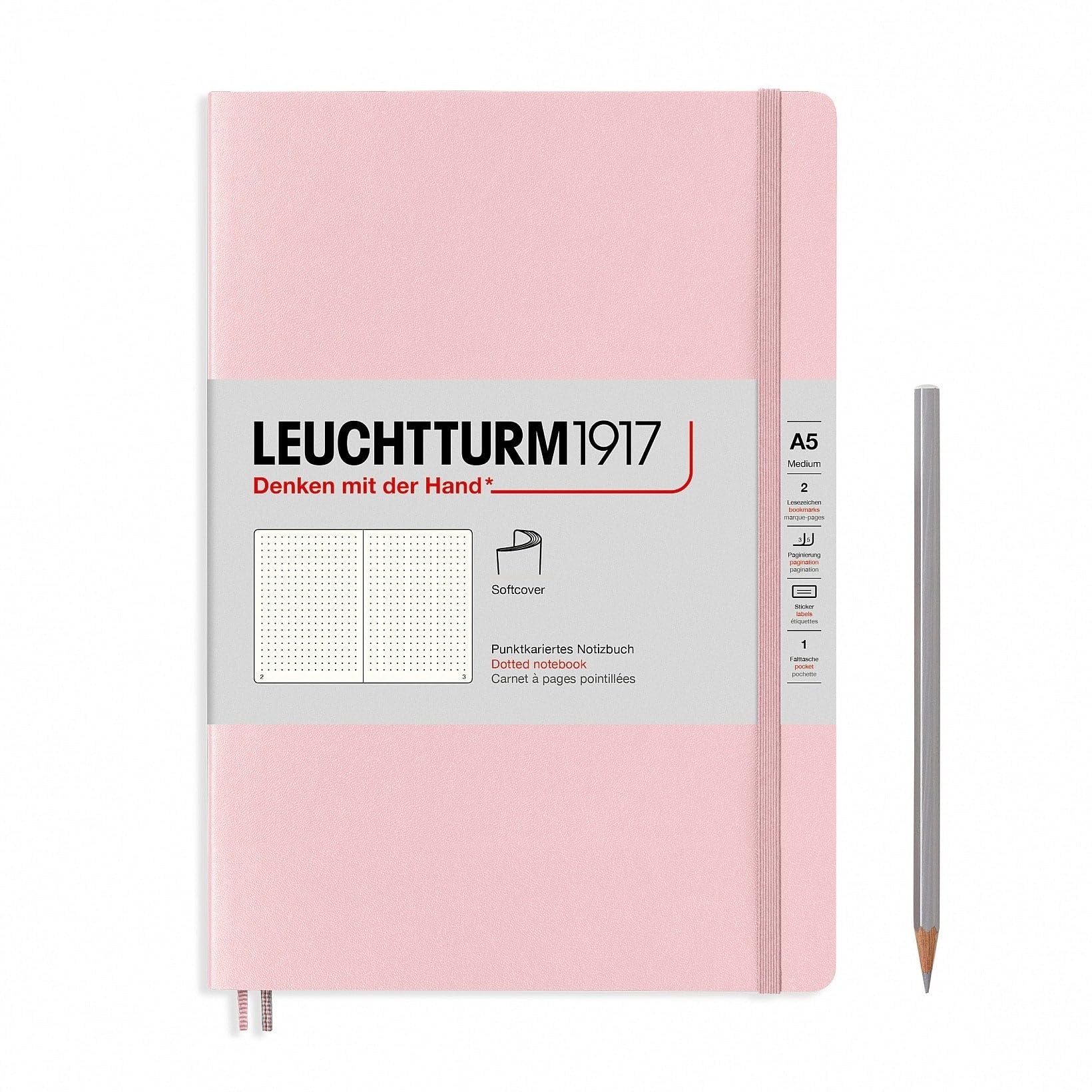 LEUCHTTURM1917 361567 Notebook Medium (A5), Soft Cover, 123 Numbered Pages, Powder, Dotted