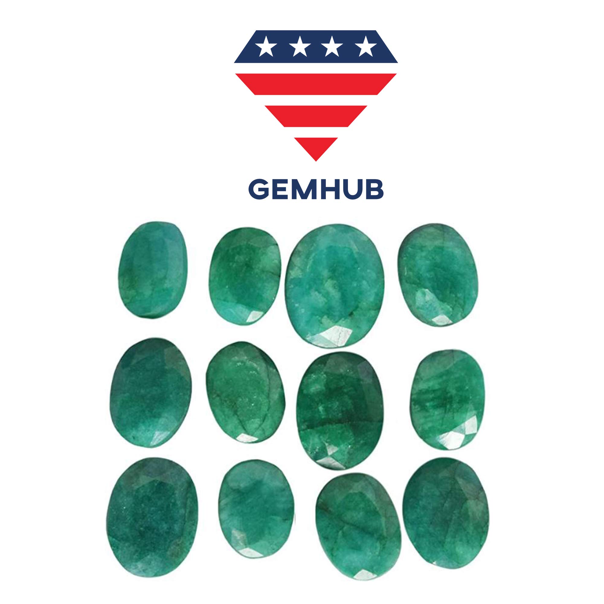 GEMHUB Loose Green Emerald Stones Approx 60.00 Carat / 12 Pcs Natural Oval Cut Colombian Loose Green Emerald Gemstones For Jewelry Making