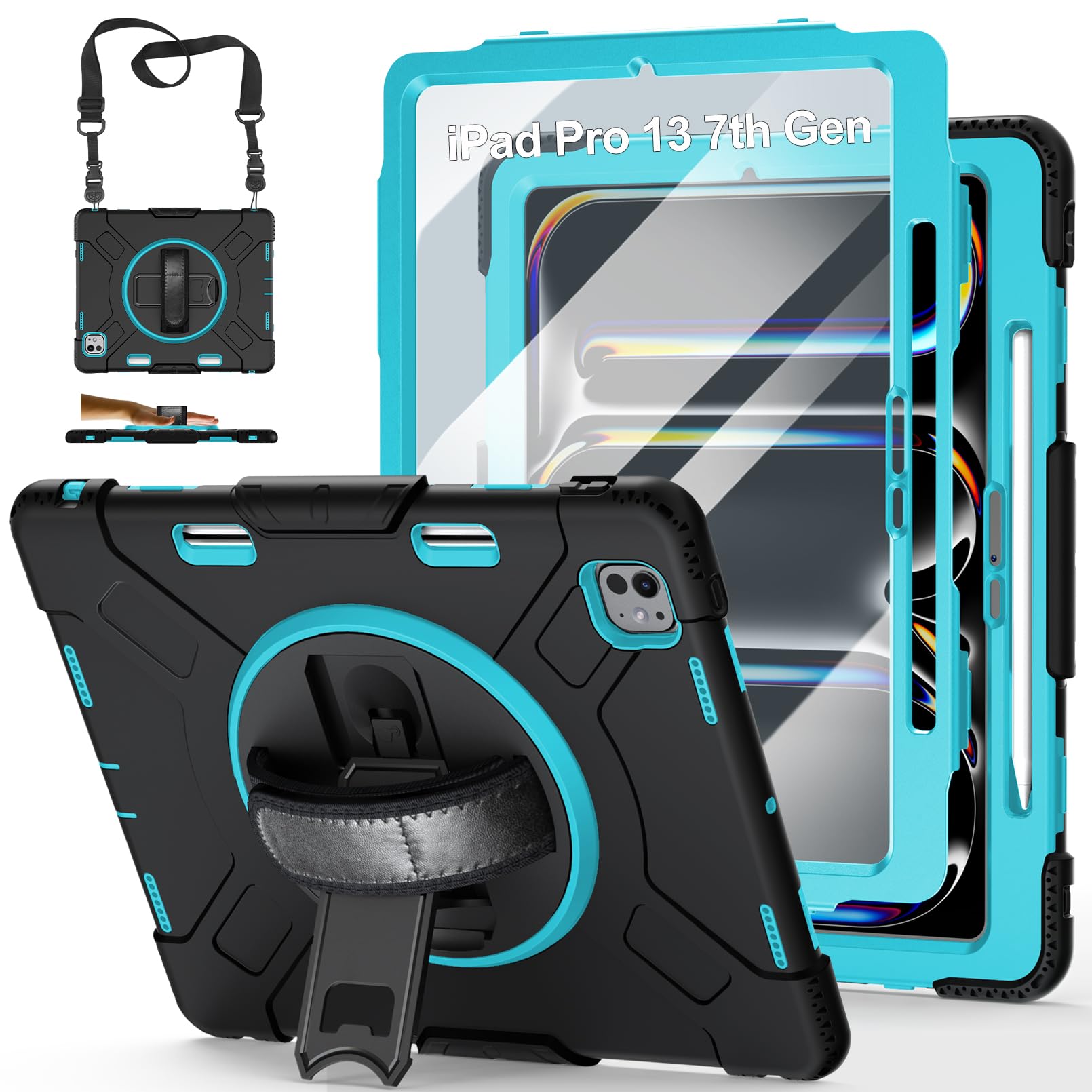 Photo 1 of Case for iPad Pro-13 Inch 7th Generation 2024: Military Grade Cover for iPad Pro-13 (M4) W/Screen Protector - Stand - Handle - Shoulder Strap - Pencil Holder- Mint Green